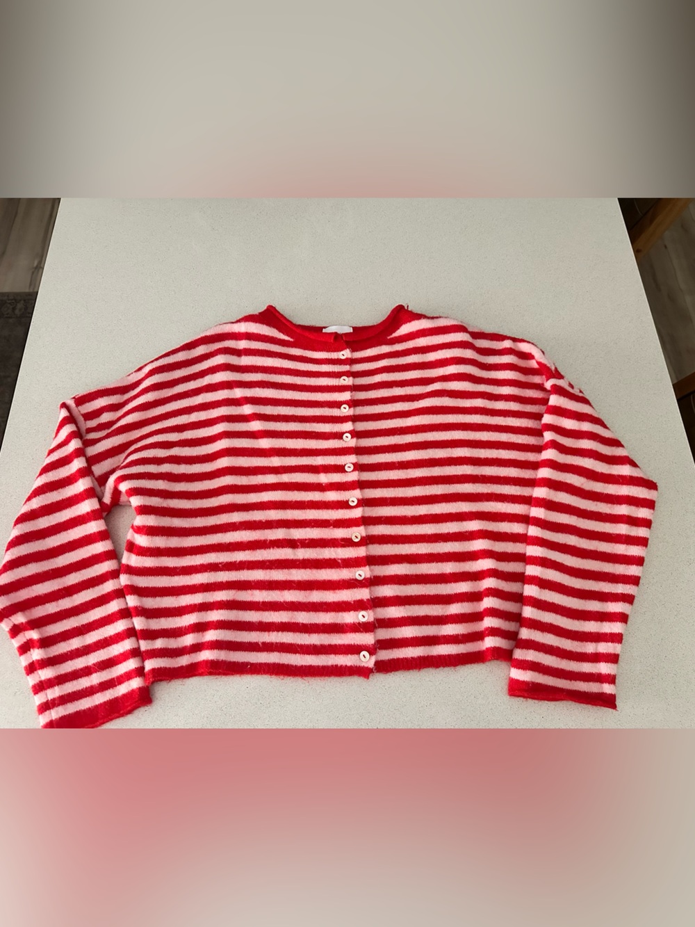 Red and White Striped Button-Front Cardigan